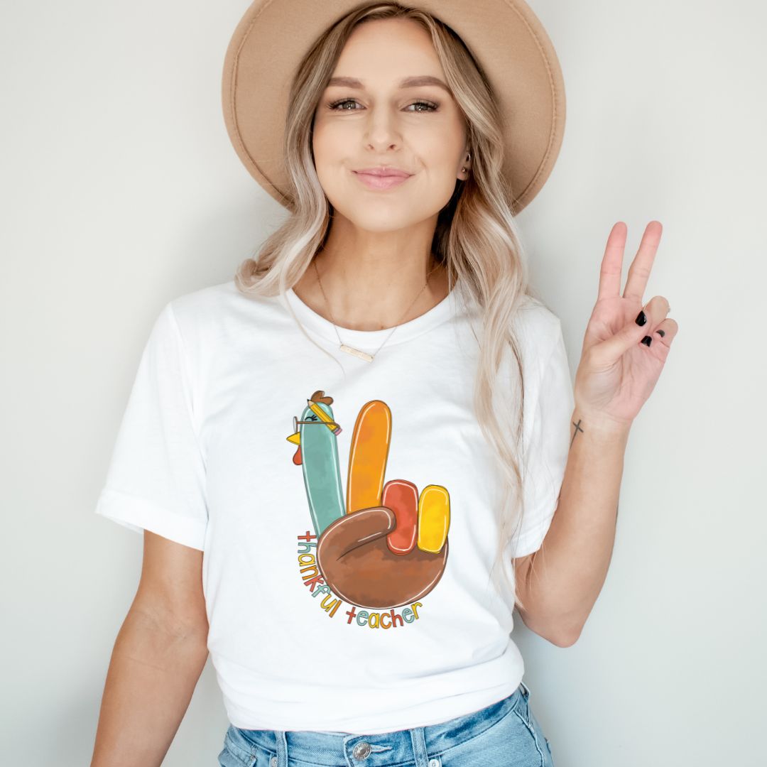"Thankful Teacher Turkey Hand" Thanksgiving Teacher T-shirt - Teacher Care Crate - T-Shirt