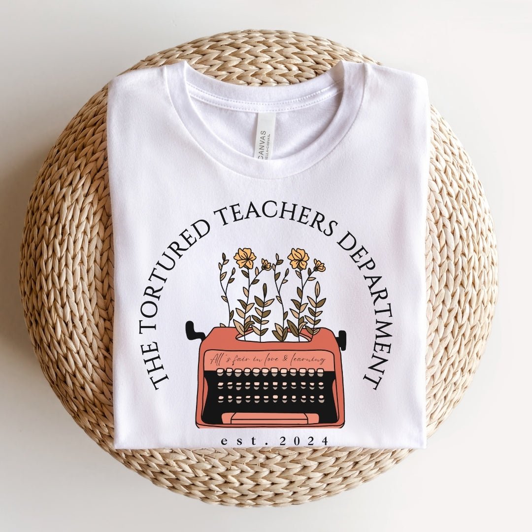 "The Tortured Teachers Department" Typewriter Teacher T-shirt - Teacher Care Crate - T-Shirt