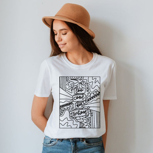 "Too Cool for School" Black & White Teacher T-shirt - Teacher Care Crate - T-Shirt