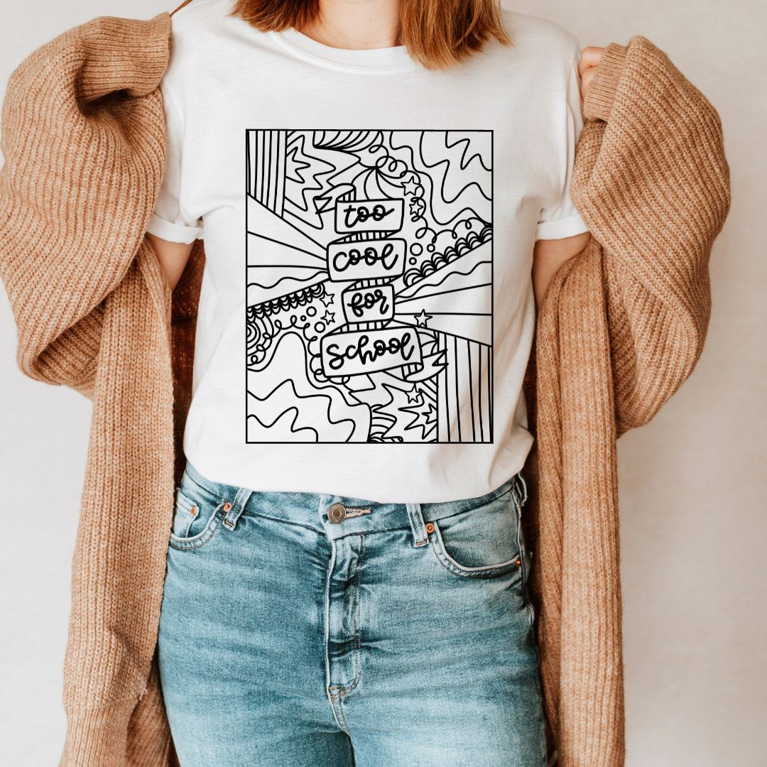 "Too Cool for School" Black & White Teacher T-shirt - Teacher Care Crate - T-Shirt