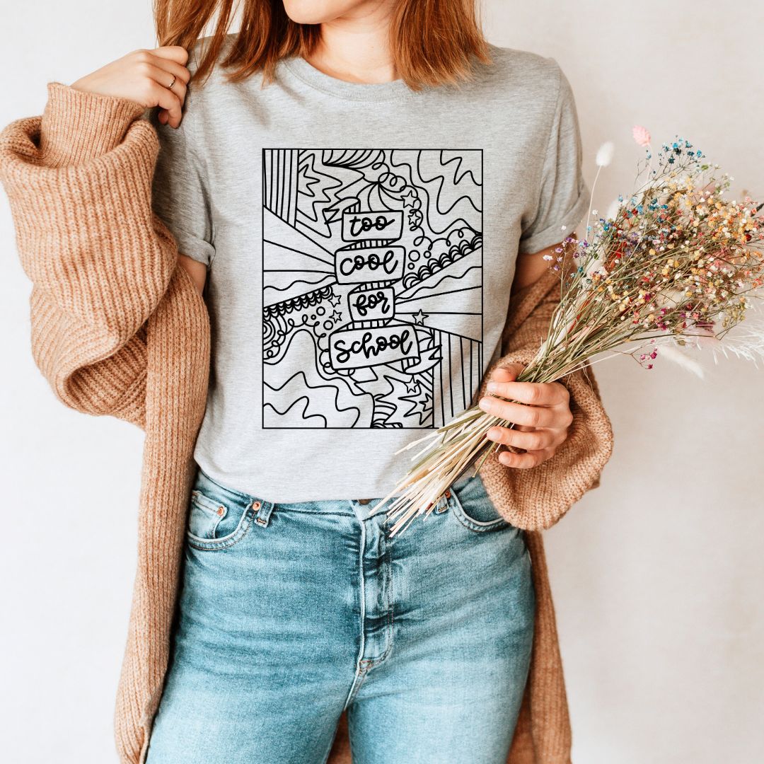 "Too Cool for School" Black & White Teacher T-shirt - Teacher Care Crate - T-Shirt