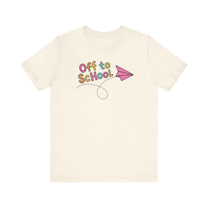 "Off to School" Paper Airplane Teacher T-shirt