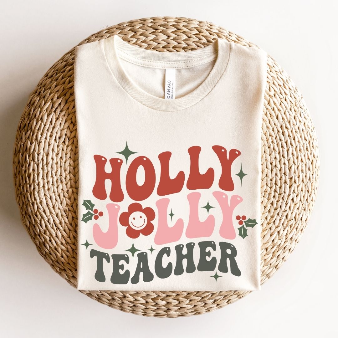 "Holly Jolly Teacher" Smiley Teacher T-shirt