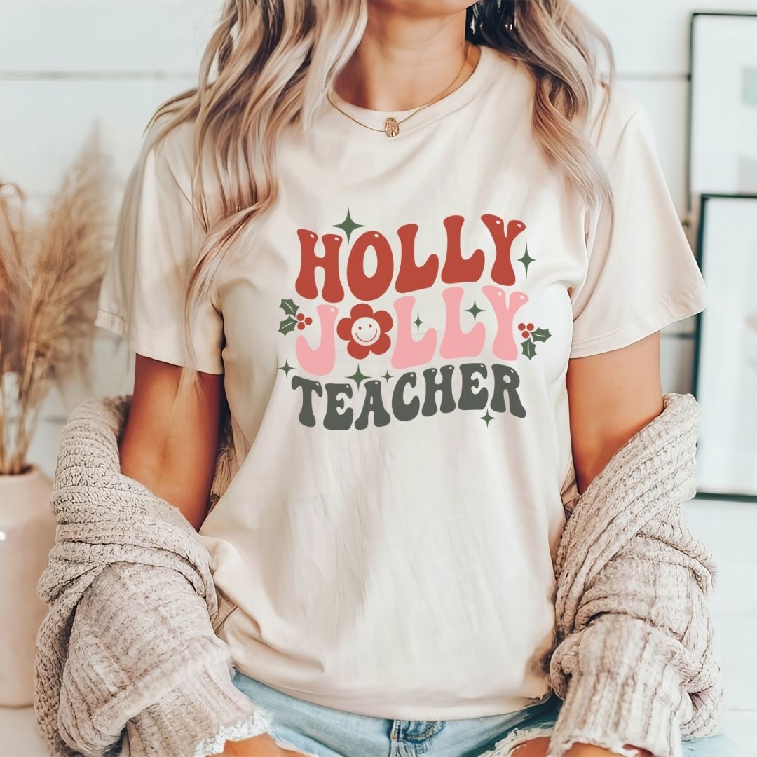 "Holly Jolly Teacher" Smiley Teacher T-shirt