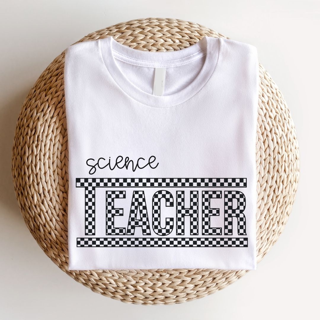 "Science Teacher" Checkered Teacher T-shirt