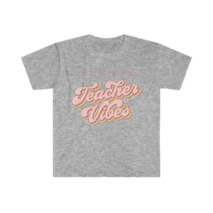 "It's Giving Teacher Vibes" Pink Teacher T-Shirt