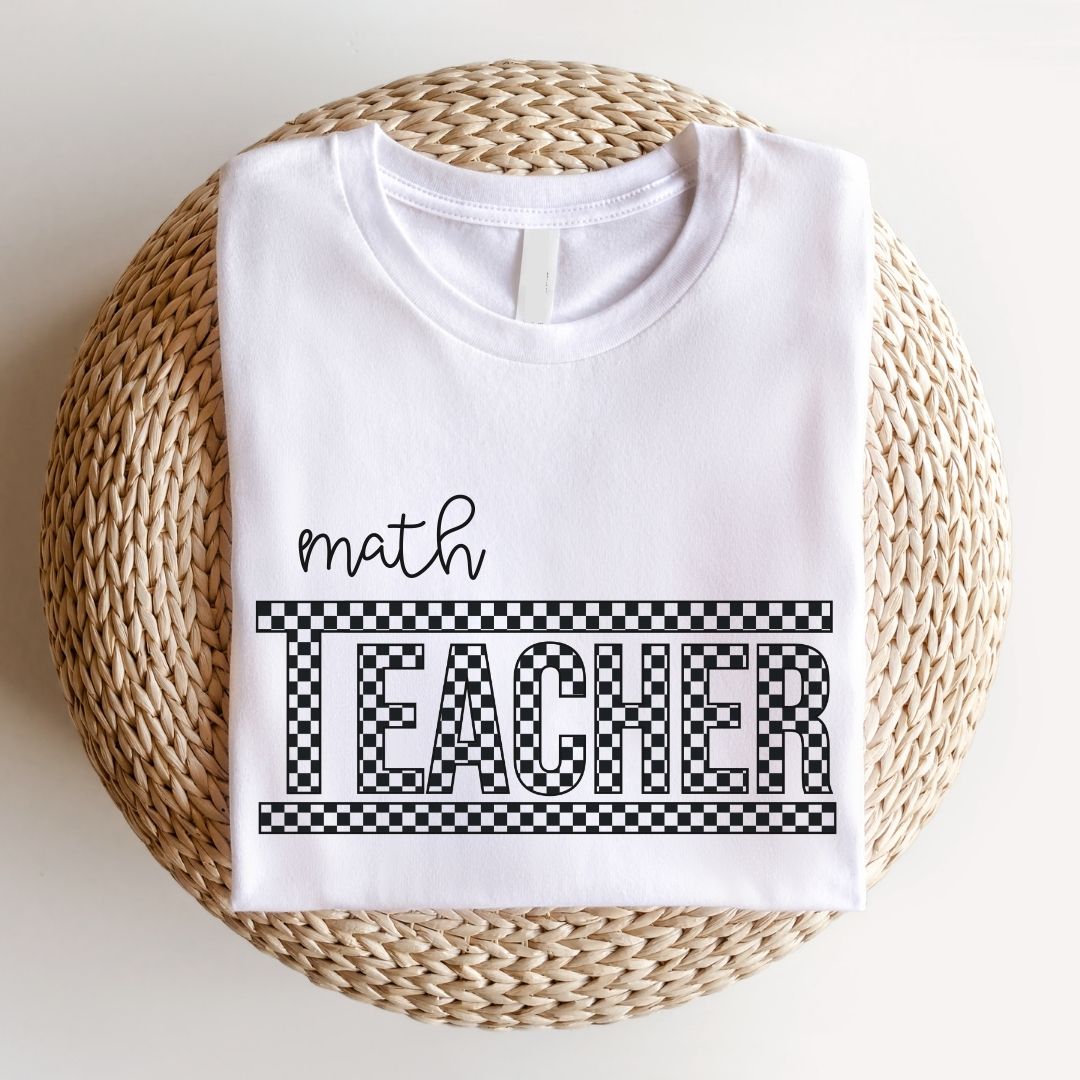 "Math Teacher" Checkered T-shirt