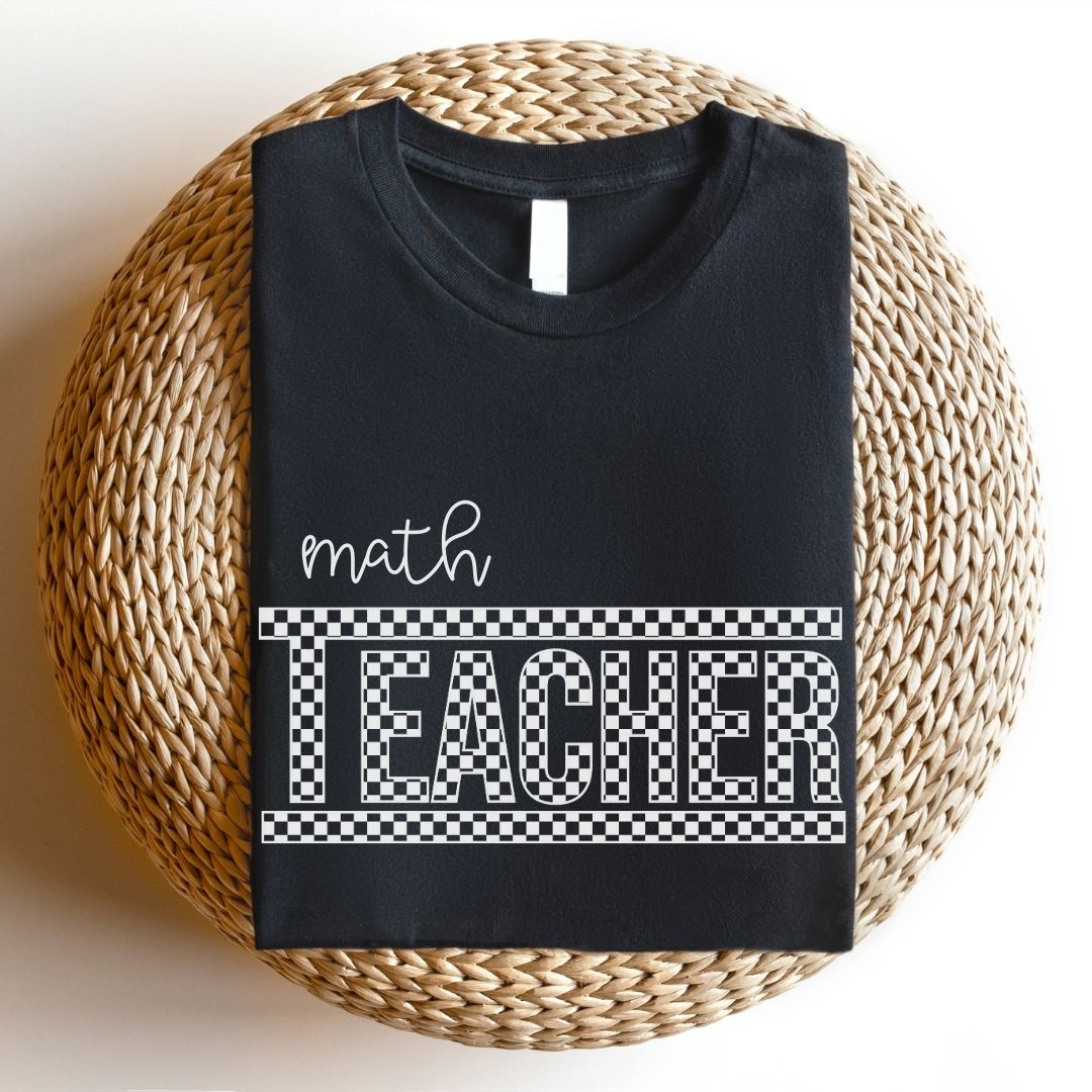 "Math Teacher" Checkered T-shirt