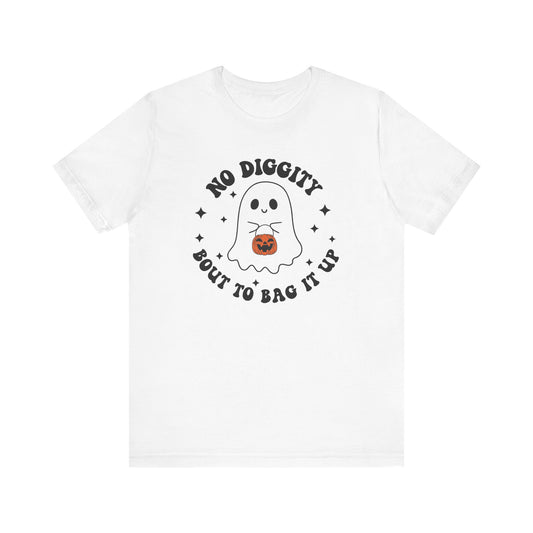 "No Diggity Bout To Bag It Up" Floral Ghost Halloween Teacher T-shirt