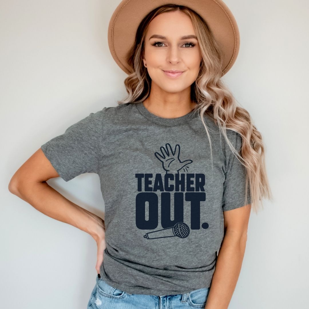"Teacher Out" Mic Drop Teacher T-shirt