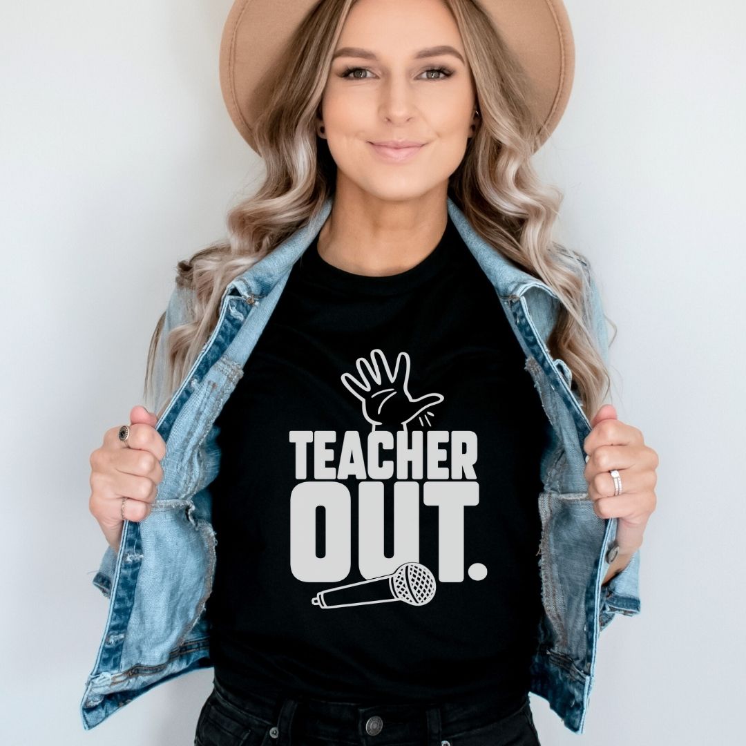 "Teacher Out" Mic Drop Teacher T-shirt
