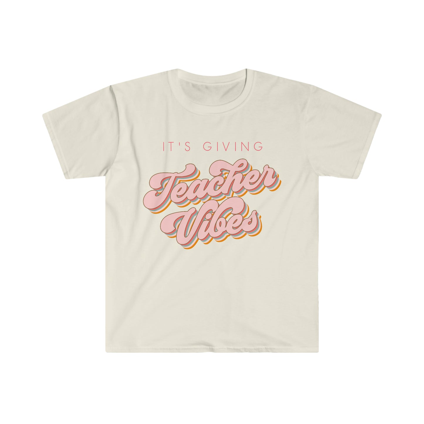 "It's Giving Teacher Vibes" Pink Teacher T-Shirt