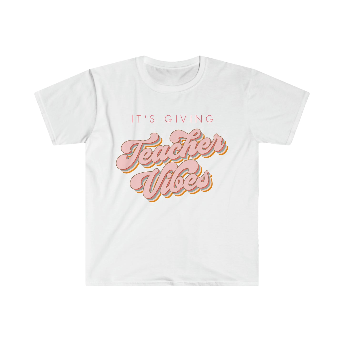 "It's Giving Teacher Vibes" Pink Teacher T-Shirt
