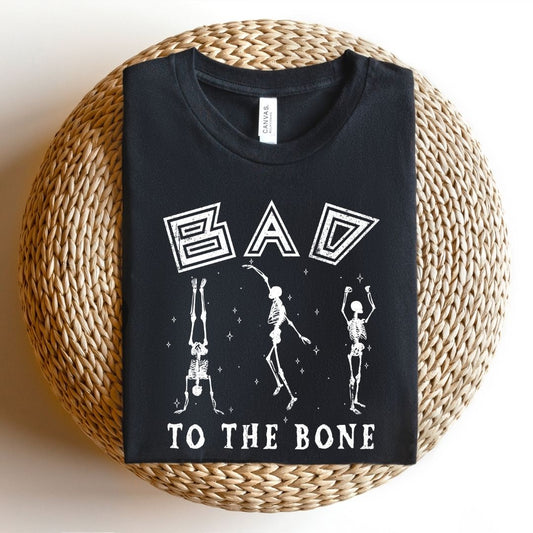 "Bad to the Bone" Distressed Halloween Teacher T-shirt