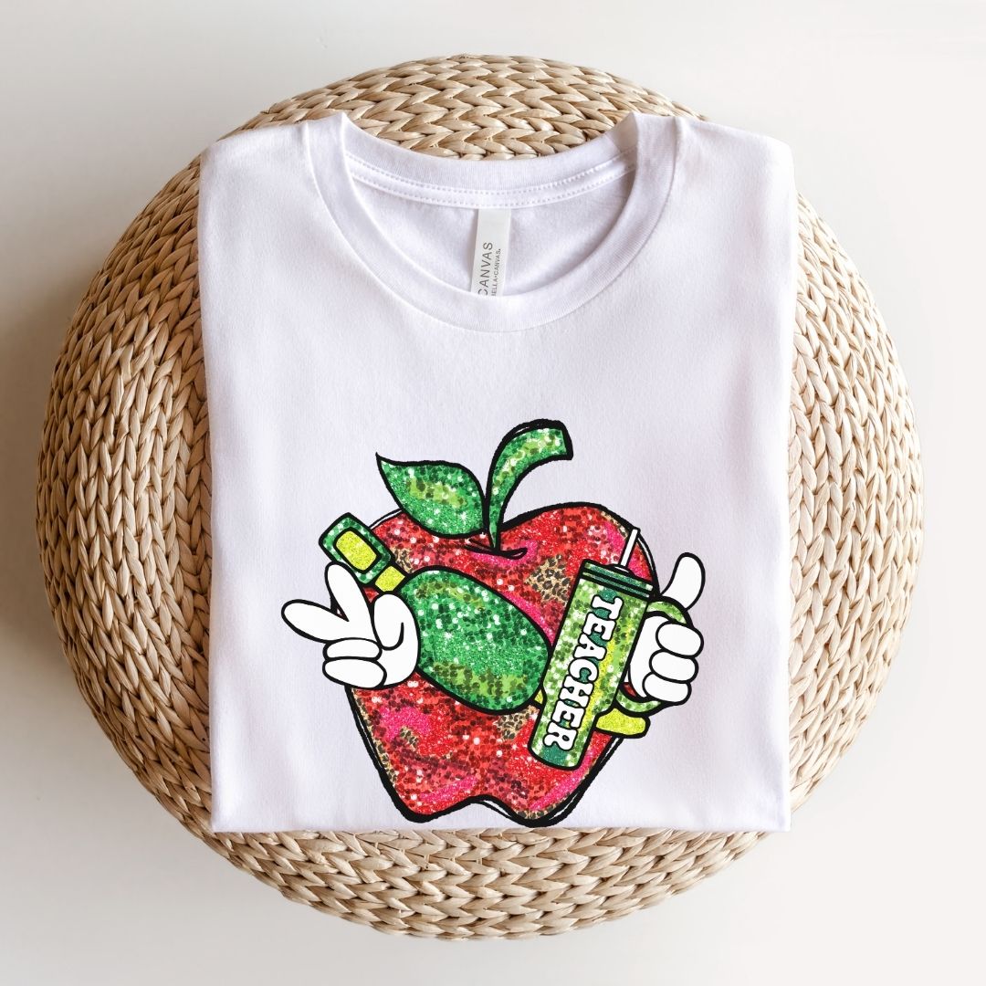 "Glitter Effect Apple" Teacher T-shirt