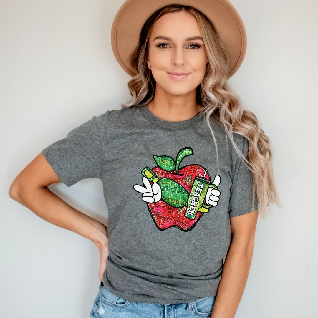 "Glitter Effect Apple" Teacher T-shirt