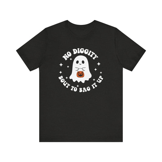 "No Diggity Bout To Bag It Up" Floral Ghost Halloween Teacher T-shirt