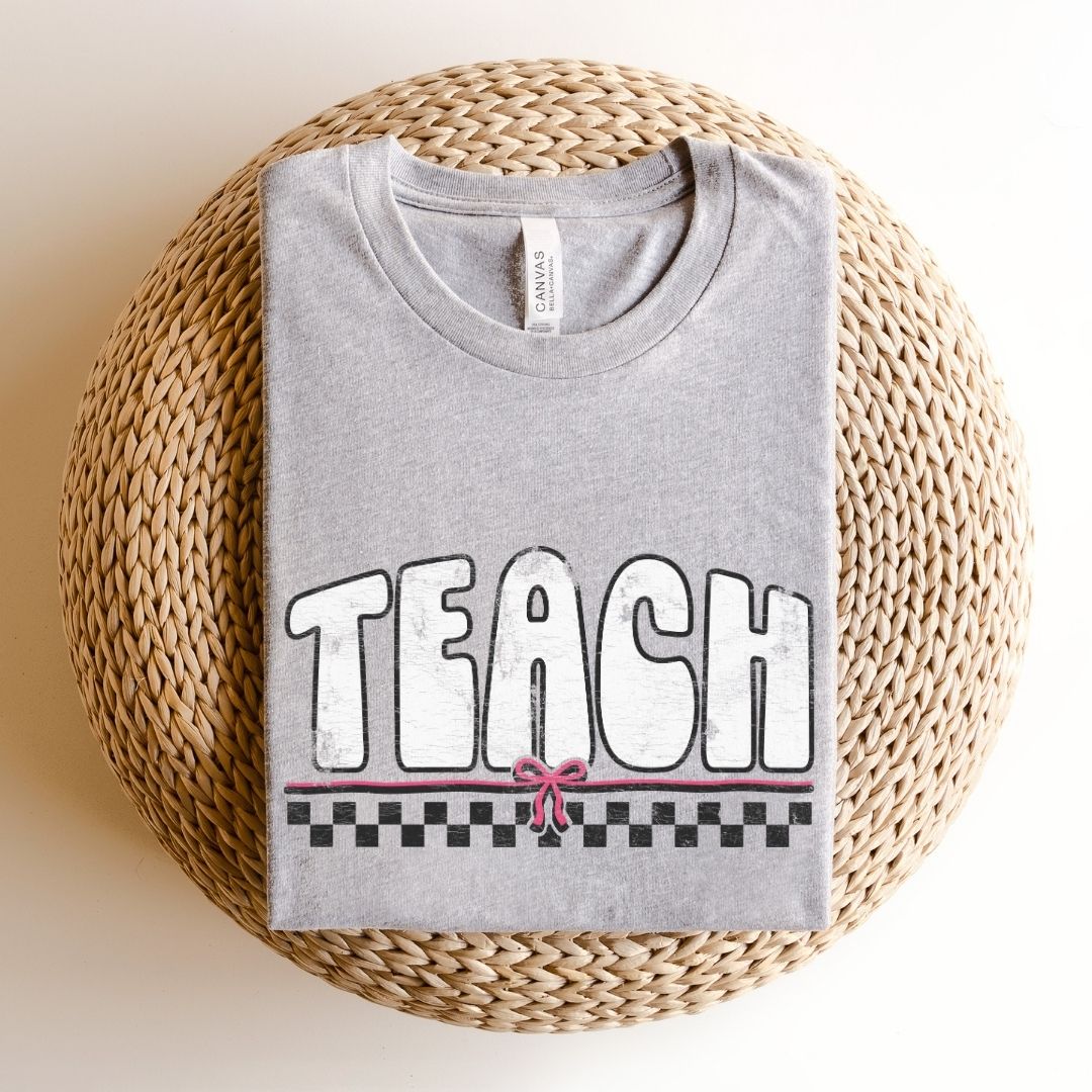 "Distressed Teach with Bow" Vintage Teacher T-shirt