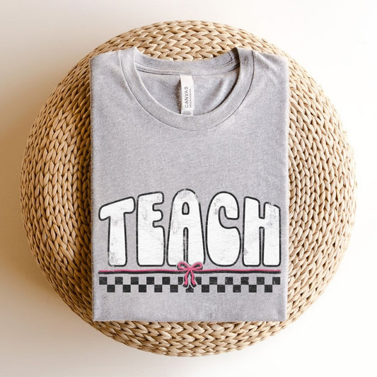 "Distressed Teach with Bow" Vintage Teacher T-shirt