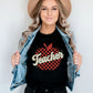 "Checkered Apple Teacher" Distressed Teacher T-shirt