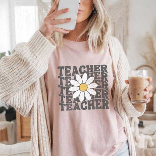 "Teacher Daisy" Distressed Teacher T-shirt