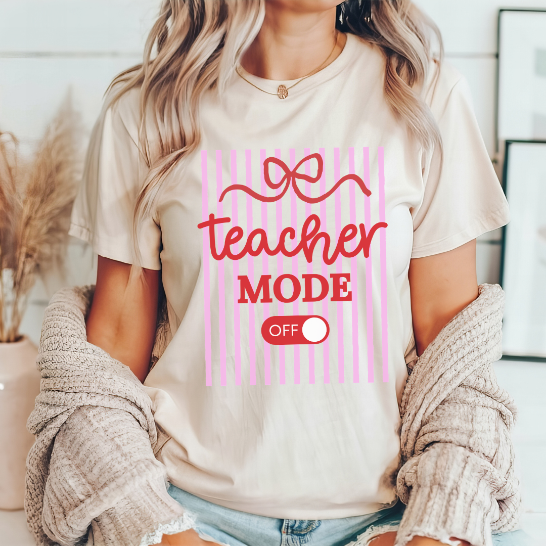 "Teacher Mode Off" Striped Teacher T-shirt