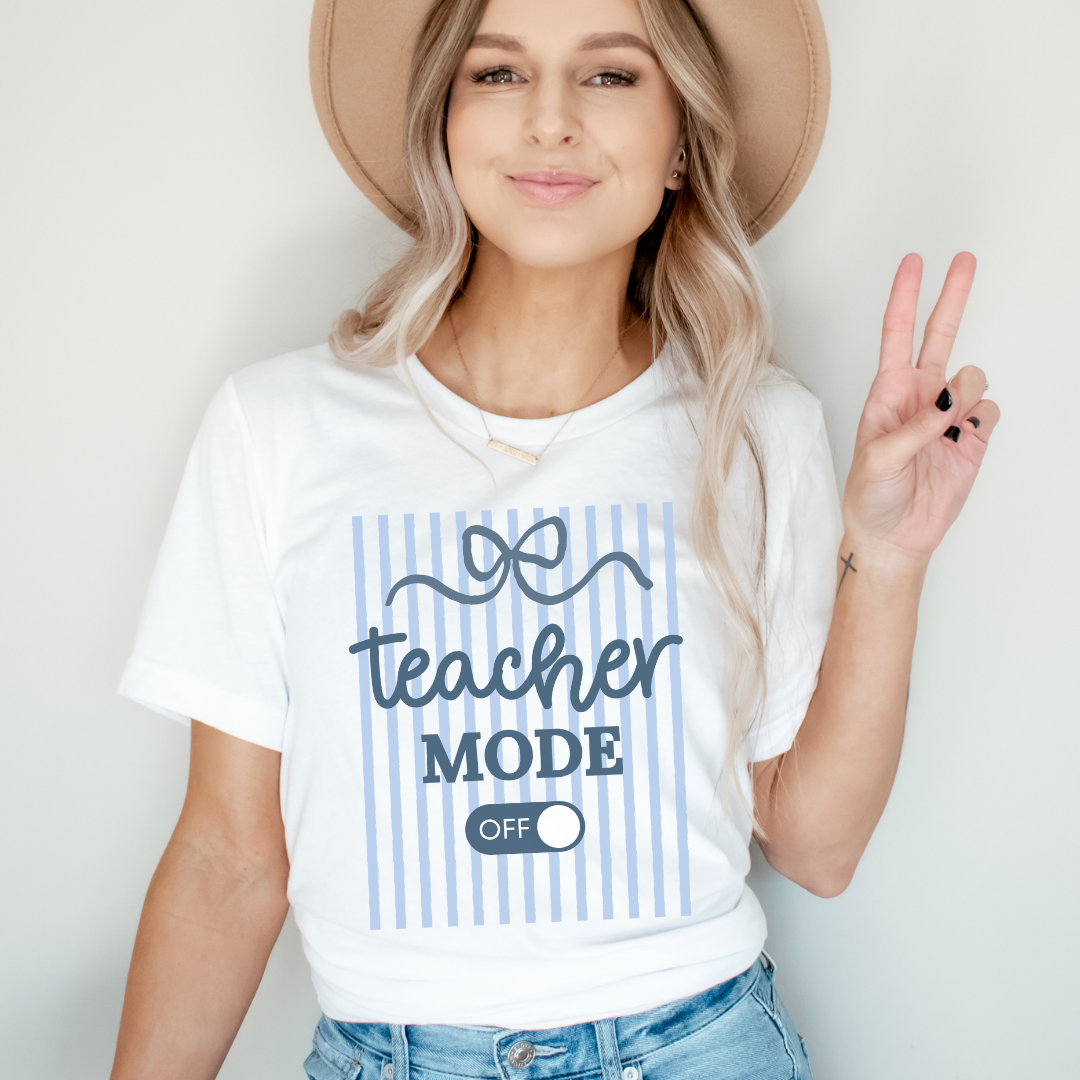 "Teacher Mode Off" Striped Teacher T-shirt