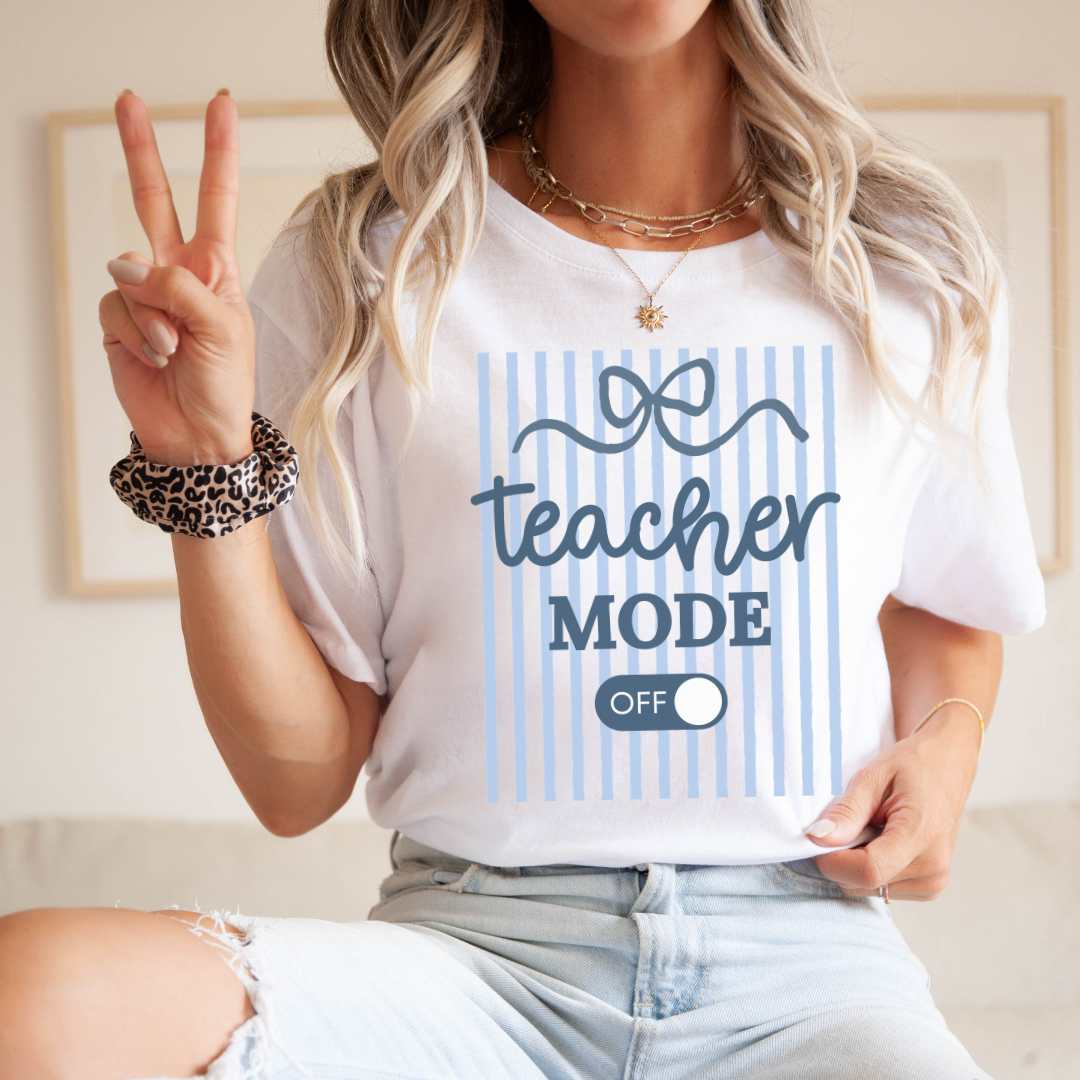 "Teacher Mode Off" Striped Teacher T-shirt