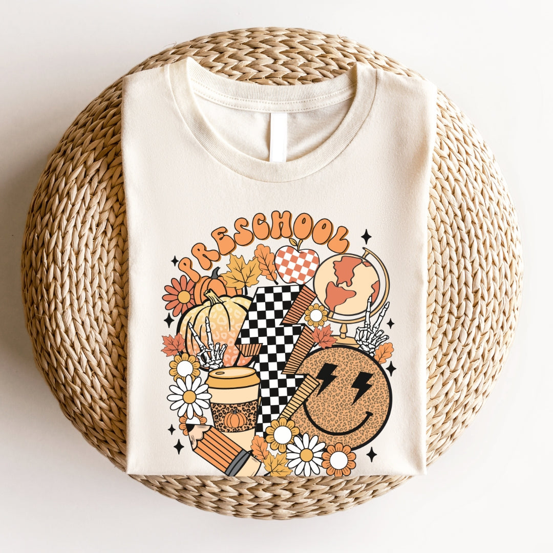 "Fall Retro Preschool" Grade Level Teacher T-shirt