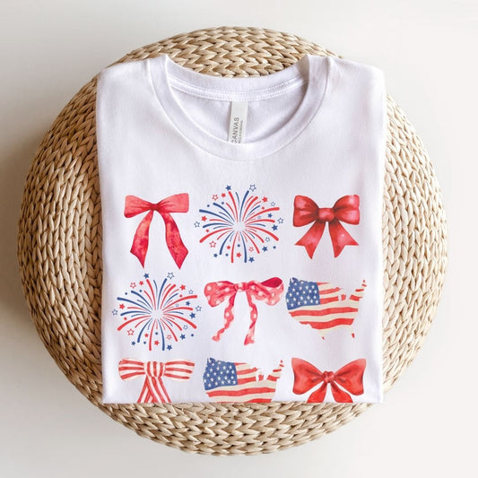 "Stars, Stripes, & Bows" 4th of JulyTeacher T-shirt