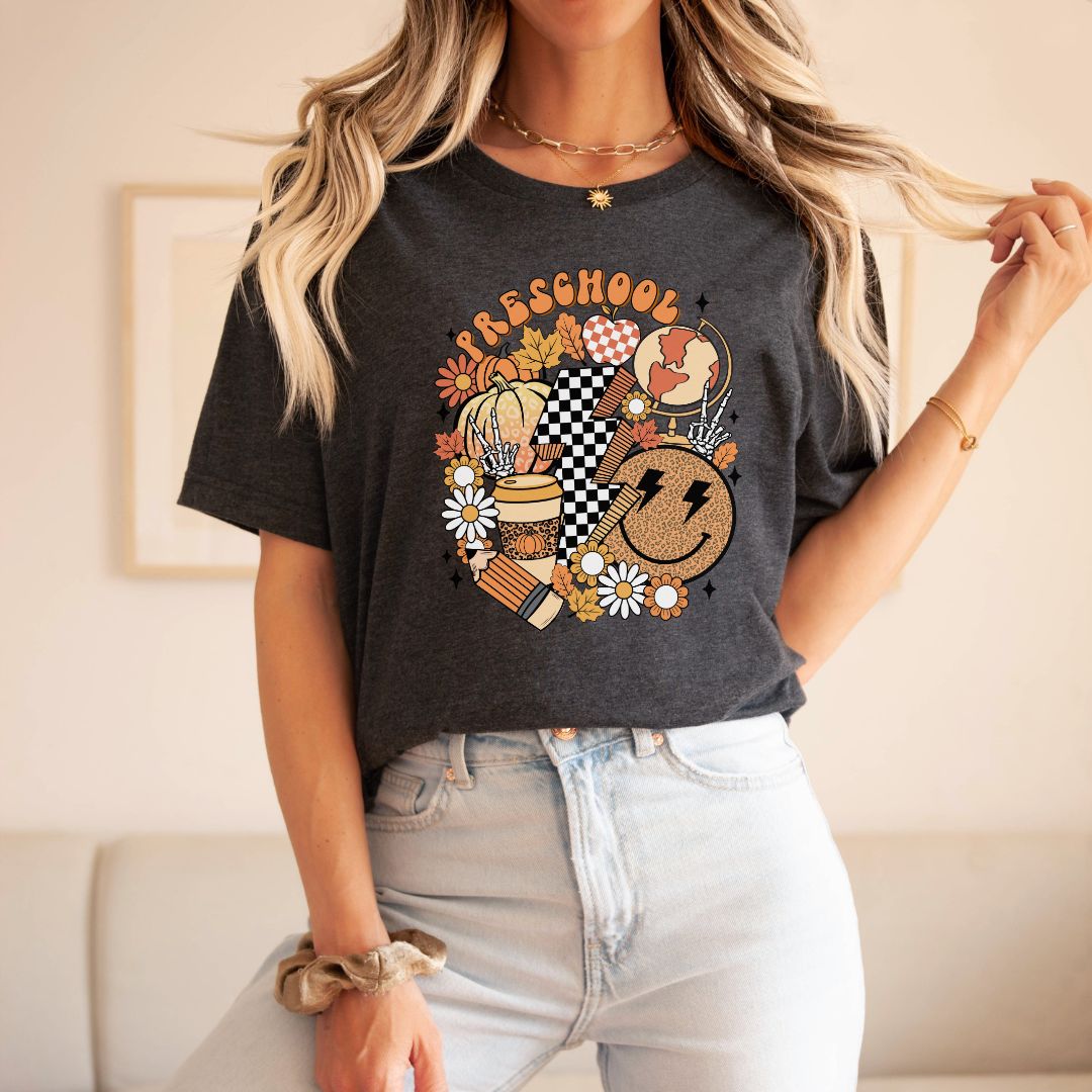 "Fall Retro Preschool" Grade Level Teacher T-shirt