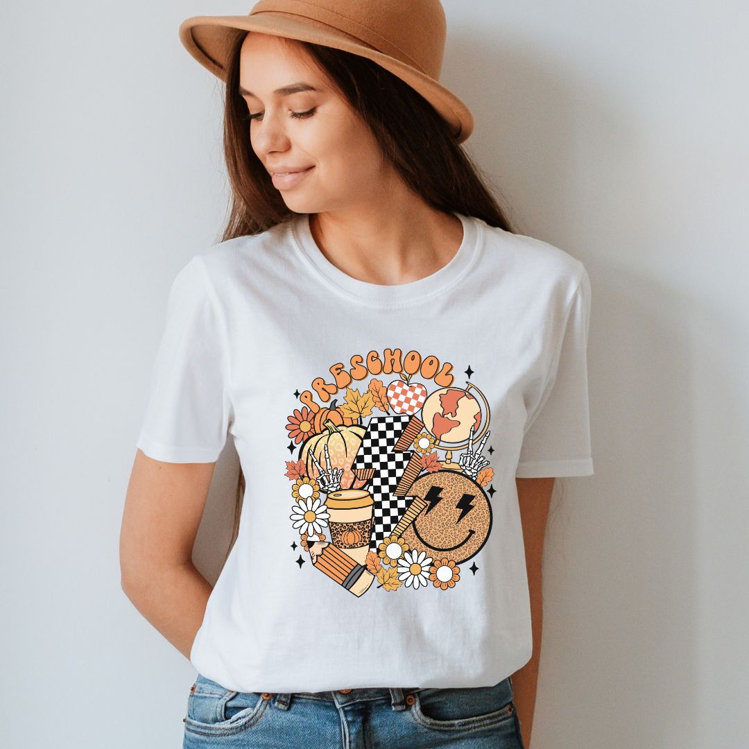 "Fall Retro Preschool" Grade Level Teacher T-shirt