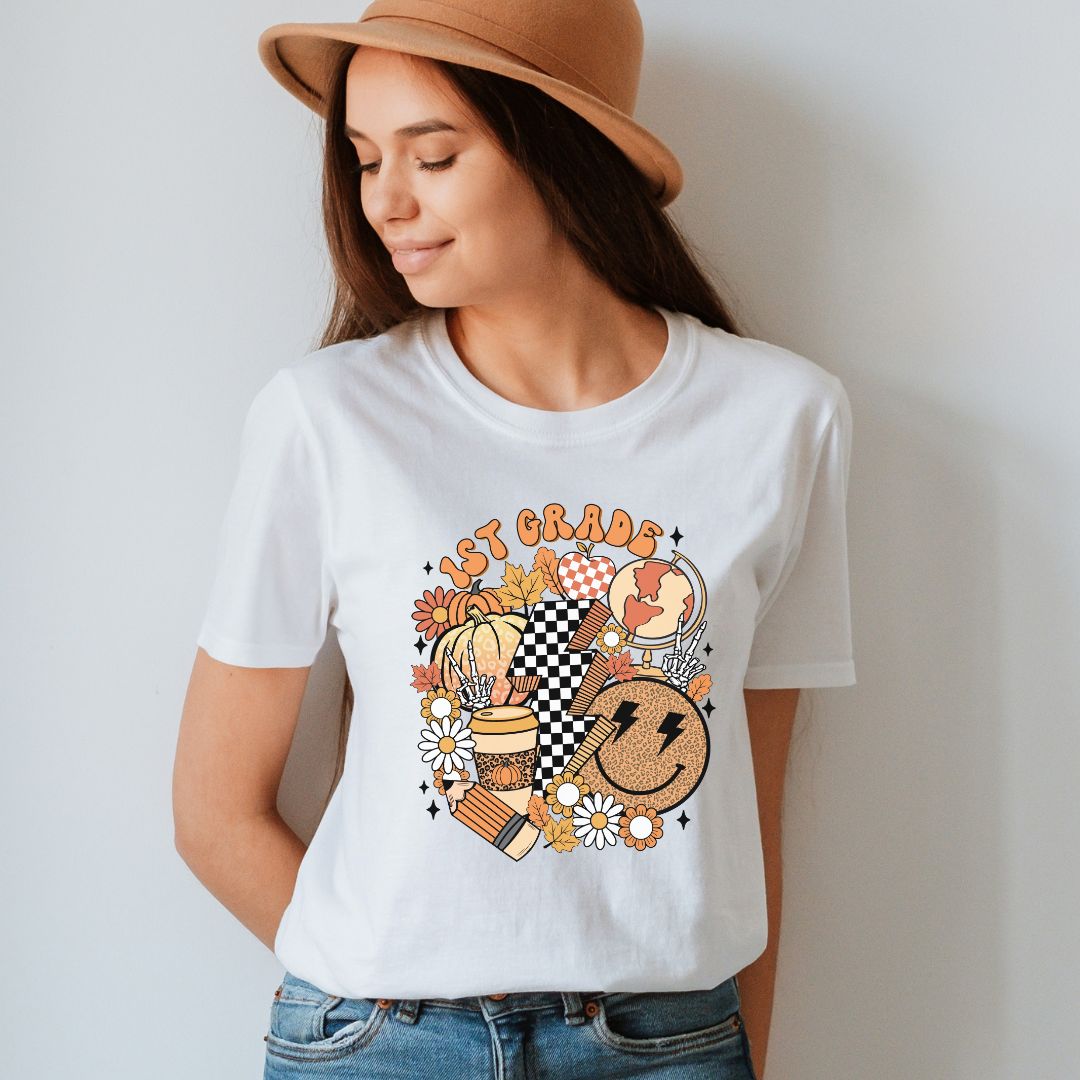 "Fall Retro 1st" Grade Level Teacher T-shirt