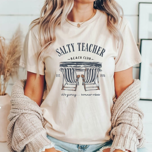 "Salty Teacher Beach Club" Beach Chairs Teacher T-shirt