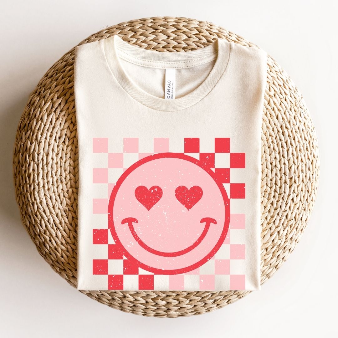 "Heart Eyes Smiley" Distressed Valentine's Teacher T-shirt