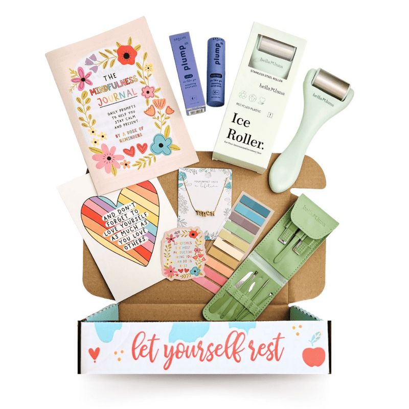A full Let Yourself Rest Teacher Care Crate