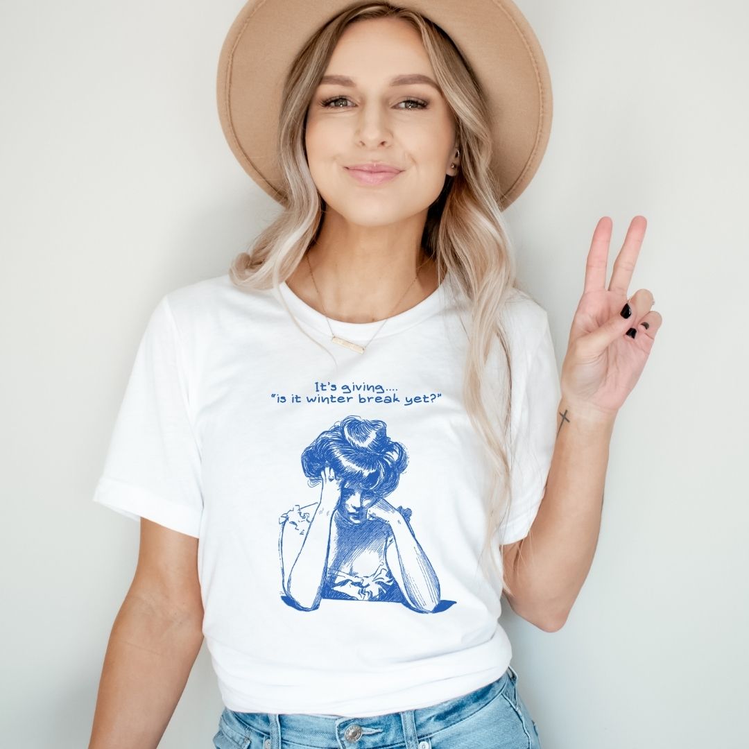 "It's Giving... Is it Winter Break Yet?" Teacher T-shirt