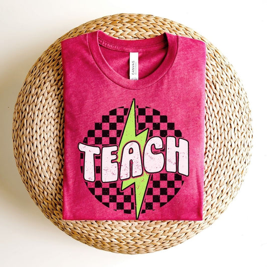 "TEACH" Green Lightning Distressed Teacher T-shirt