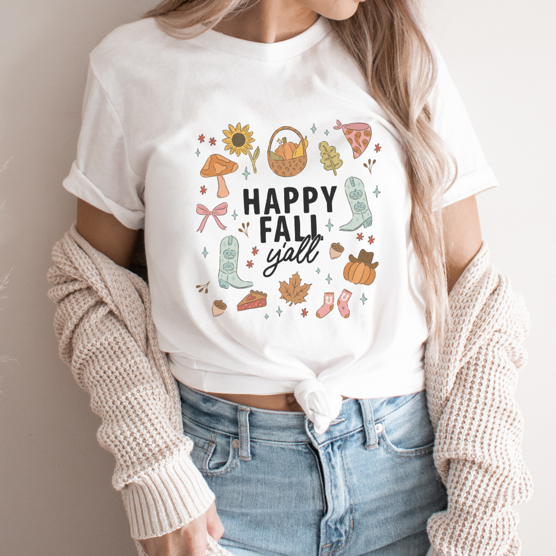 "Happy Fall Ya'll" Leaves Teacher T-shirt