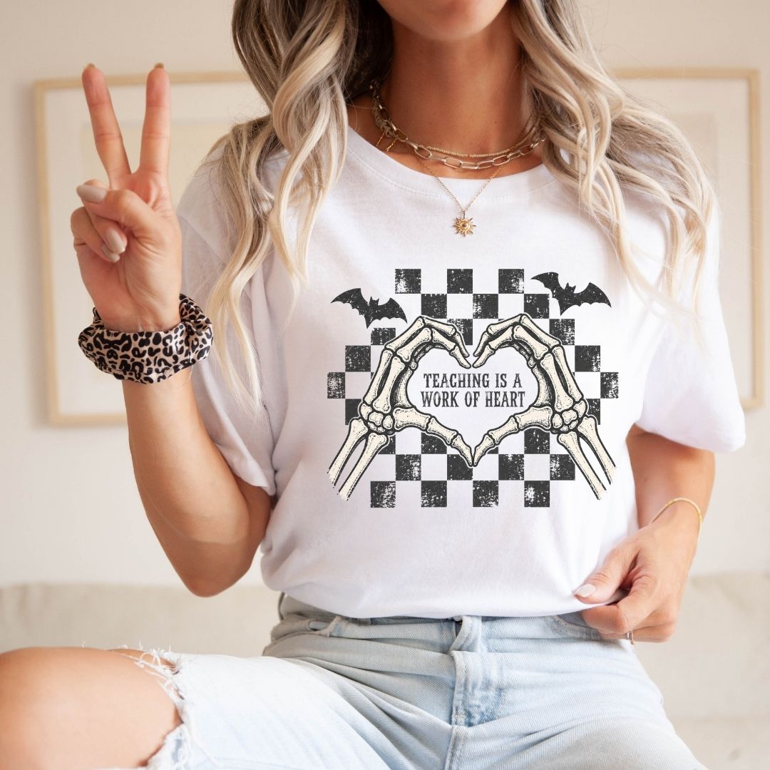 "Teaching is a Work of Heart" Retro Halloween Teacher T-shirt