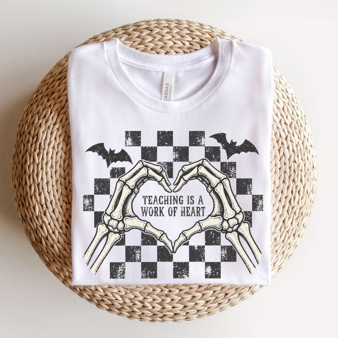 "Teaching is a Work of Heart" Retro Halloween Teacher T-shirt