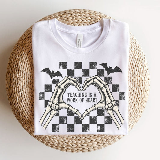 "Teaching is a Work of Heart" Retro Halloween Teacher T-shirt