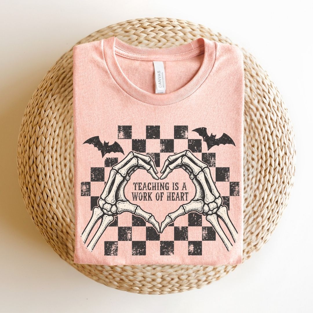 "Teaching is a Work of Heart" Retro Halloween Teacher T-shirt