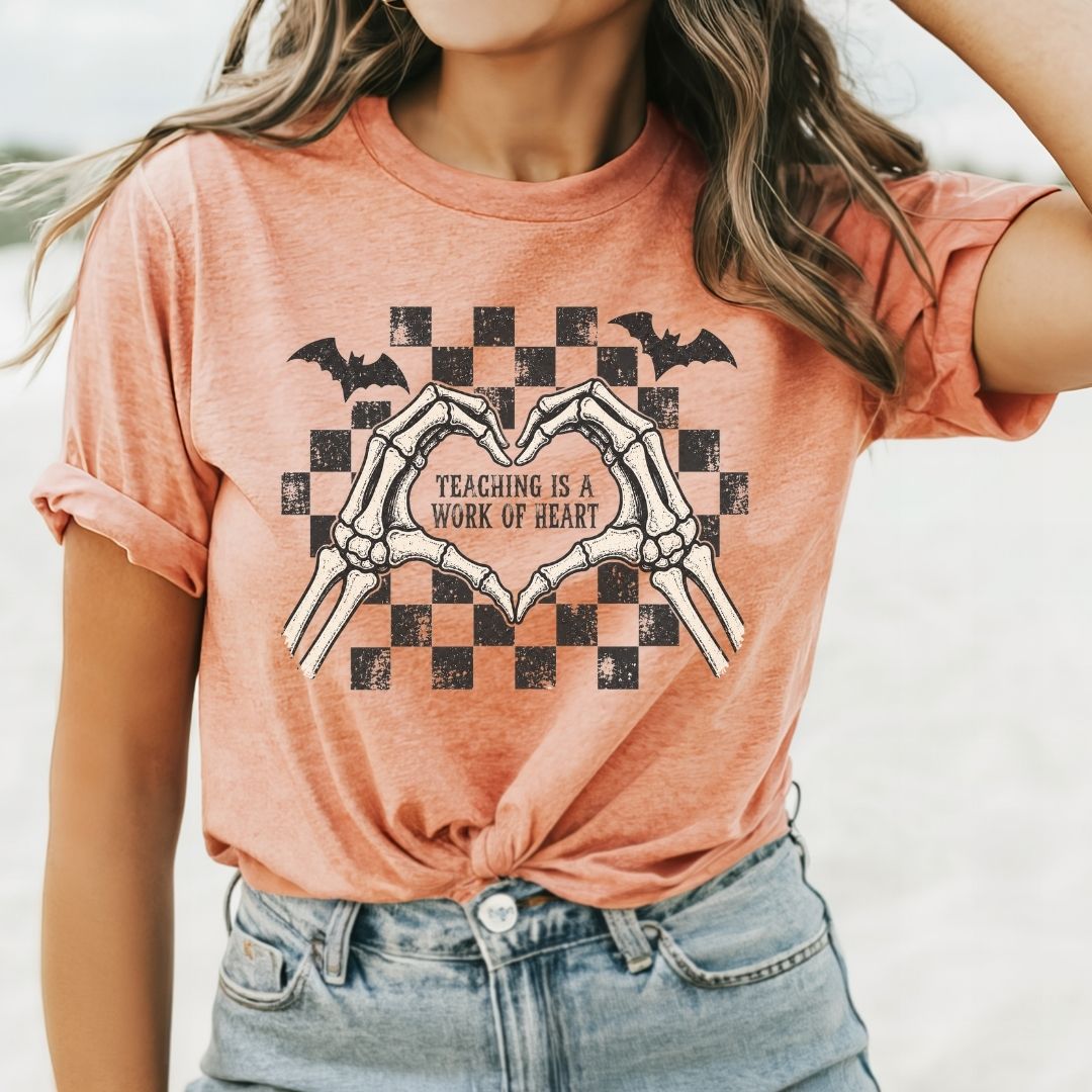 "Teaching is a Work of Heart" Retro Halloween Teacher T-shirt