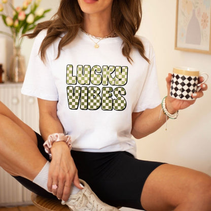 "Lucky Vibes" Checkered Teacher T-shirt