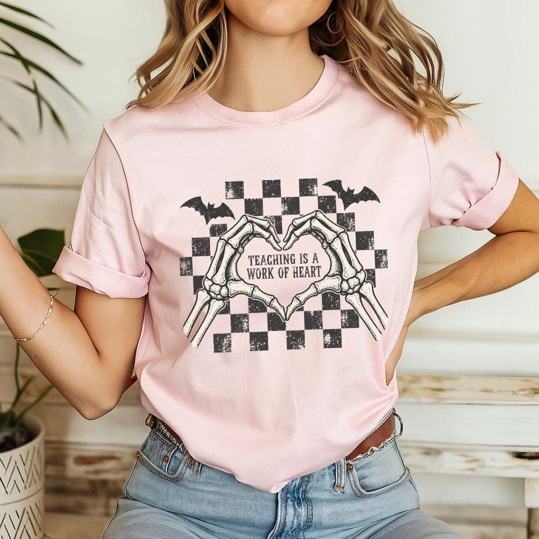 "Teaching is a Work of Heart" Retro Halloween Teacher T-shirt