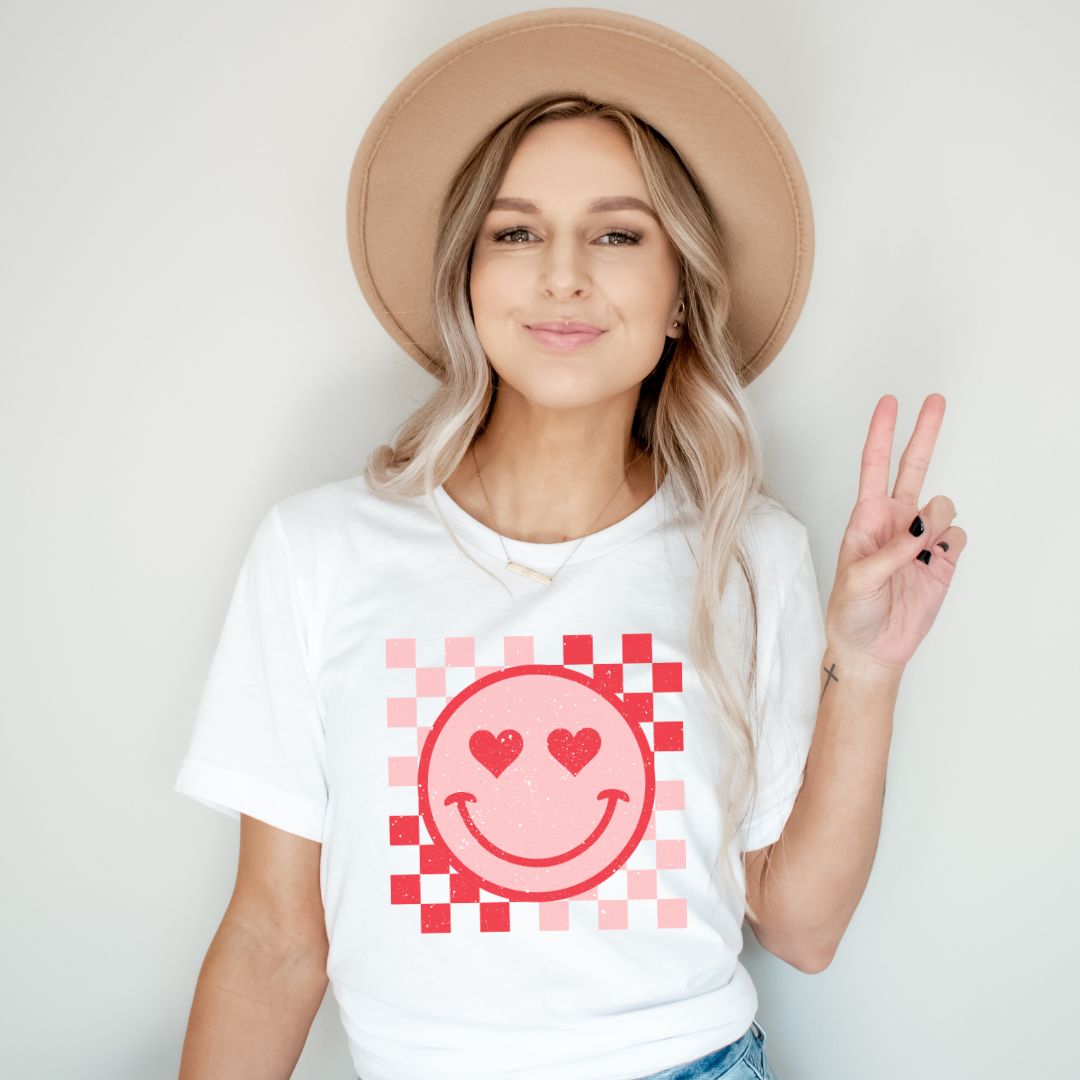 "Heart Eyes Smiley" Distressed Valentine's Teacher T-shirt