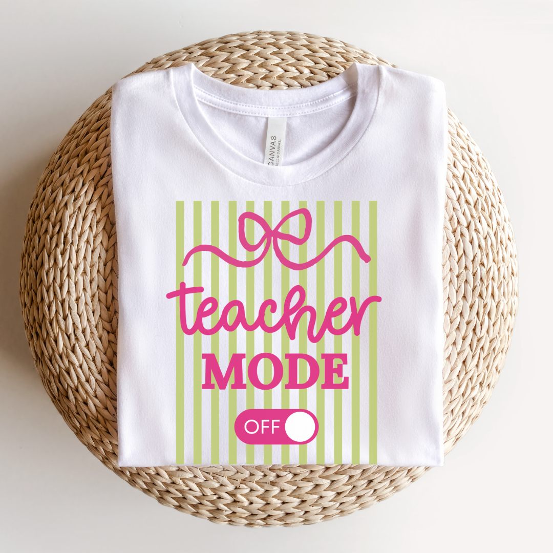 "Teacher Mode Off" Striped Teacher T-shirt