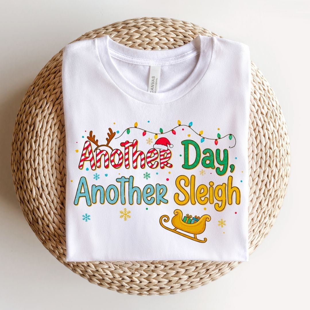 "Another Day, Another Sleigh'" Candy Cane Teacher T-shirt - Teacher Care Crate - T-Shirt