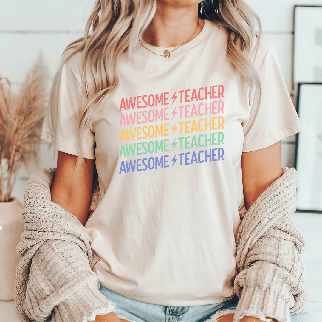 "Awesome Teacher" Retro Teacher T-shirt - Teacher Care Crate - T-Shirt